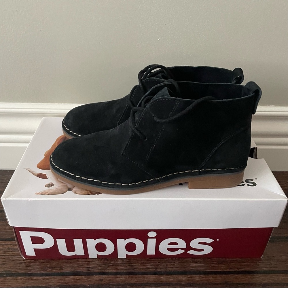 Black Suede Hush Puppies Ankle Boots